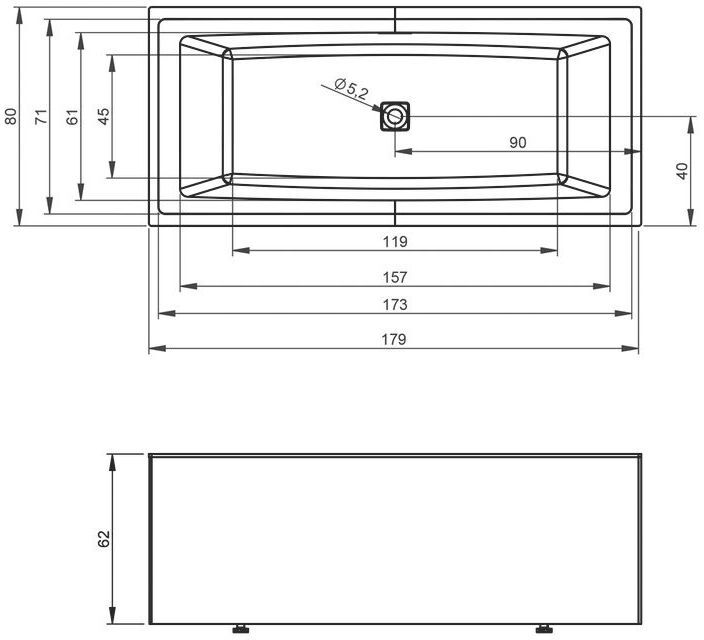 Riho Still Square Rechteck-Badewanne 180 x 80 cm, Plug & Play, Badewannen, B099063005, hochglanz weiß
