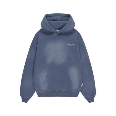 Rundhalspullover ANOTHER COTTON LAB "Another Cotton Lab Wanna Go Washed Hoodie", Herren, Gr. L, blau (washed sky blau), 52% Baumwolle, 48% Polyester, mehrfarbig, normal, ohne Ausschnitt, Pullover Rundhalspullover