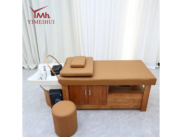 Fauteuil de lavage et de massage en bois pour salon de beauté, lit de shampoing et de thérapie capillaire