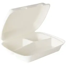 200 Menüboxen / Lunchboxen HP4 Bagasse 245x210x72 mm weiß 3-geteilt