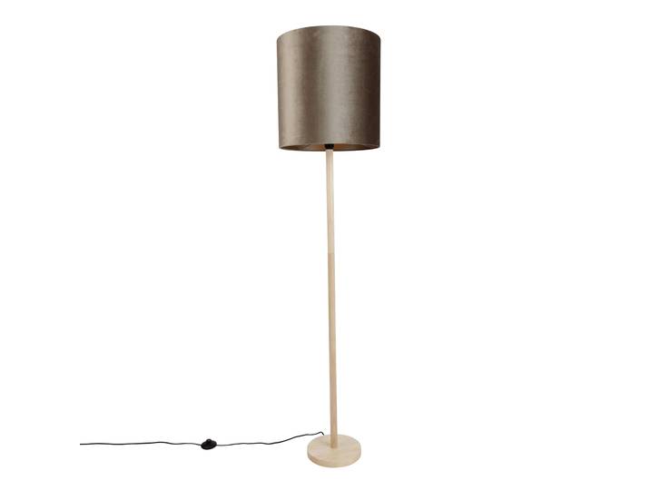 Lampadaire en bois avec abat-jour en velours taupe 40cm - Mels