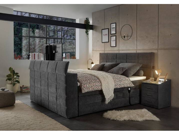 ED EXCITING DESIGN Boxspringbett Denver, inkl. Motor, Topper und motorisierter TV-Halterung bis 40 Zoll