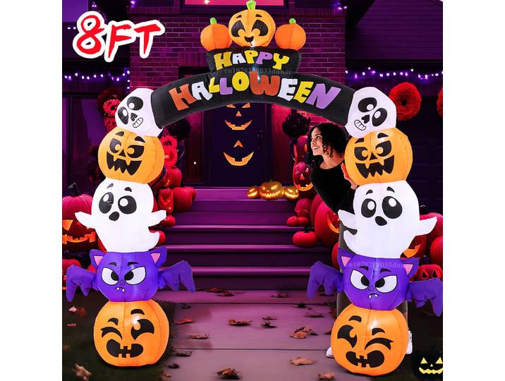 Modèle d'arc gonflable d'halloween de 8 pieds, lumières LED intégrées, intérieur et extérieur, cour, pelouse, jardin, thèmes d'intérêt, accessoire de décoration