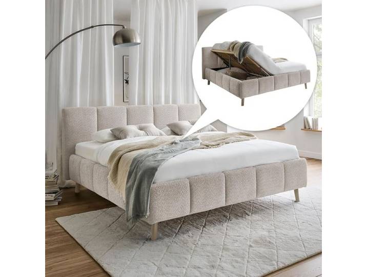 Polsterbett Malven Komfort Bouclé mit Bettkasten und Lattenrost 160x200 cm modern