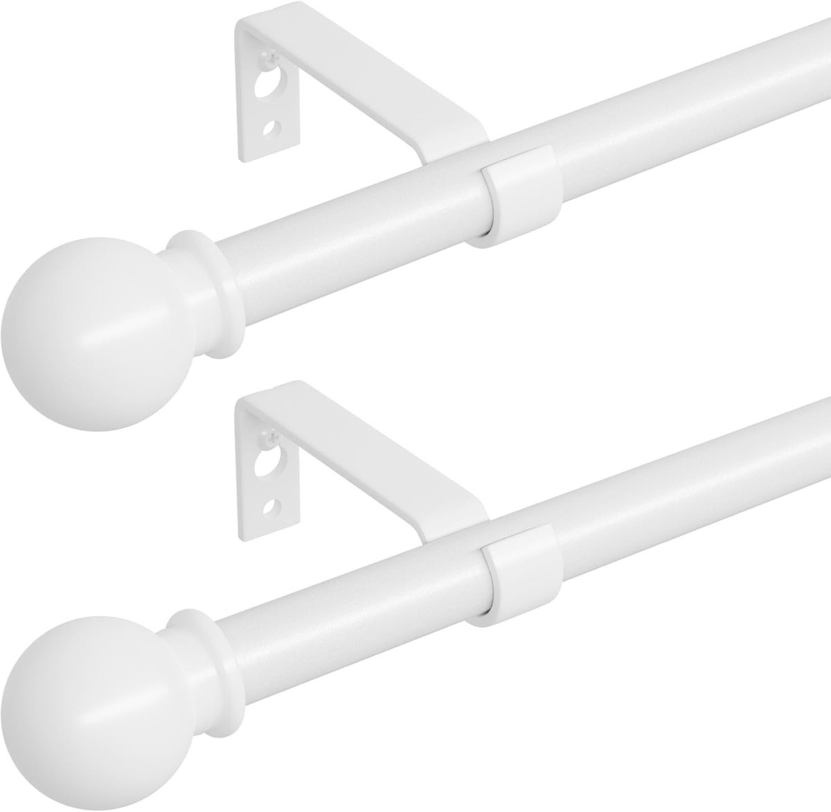 SnelShoppen Gordijnroede 2 stuks, wit, 3m verstelbaar, diameter 16mm, met decoratieve bol eindstukken en beugels