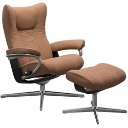 Stressless Sessel mit Hocker Wing Cross Leder Braun Batick Latte S (Small)