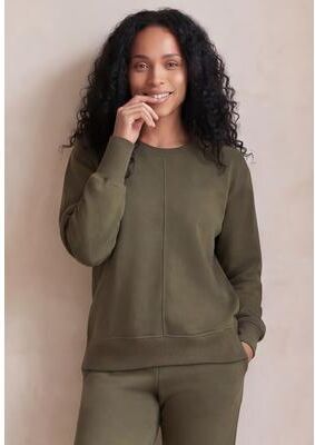 Plus Size Women's French Terry Crewneck Sweatshirt by Ellos Studio in Deep Olive (Size 1X)