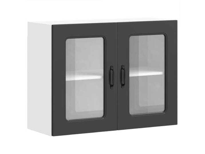 HKTMGDNG Küchen-Hängeschrank mit Glastür Kalmar Schwarz 80x31x60 cm Stabiler Wandschrank aus Holzwerkstoff und Glas. Viel Stauraum für Geschirr und Küchenhelfer in Küche, Flur oder Wohnzimmer.