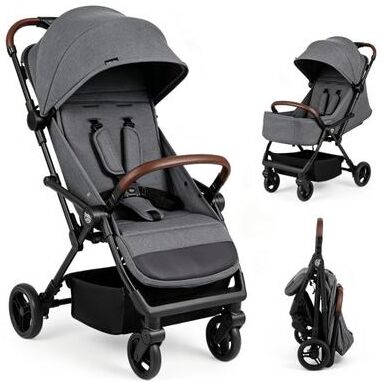 Costway Lightweight Baby Stroller with One-Hand Folding and Adjustable Canopy for Toddlers-Gray