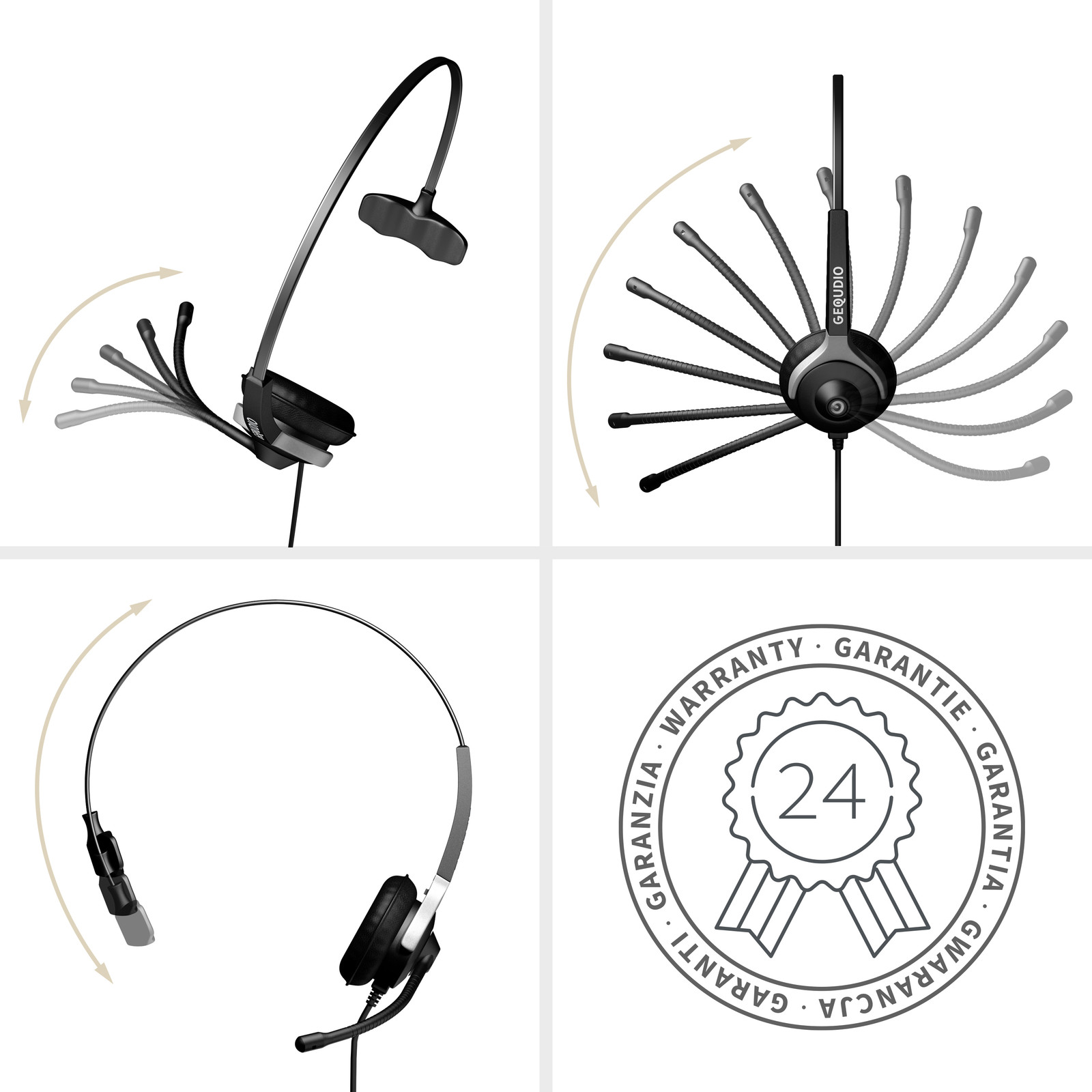 Gequdio WA9004 Headset met één oor voor Unify met kabel