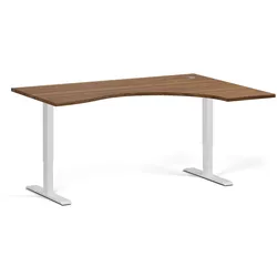 Höhenverstellbarer Schreibtisch, 1 Motor, 74-123 cm, ergonomisch L/R, Tischplatte 160x120 cm, weißes Metallgestell, Nussbaum