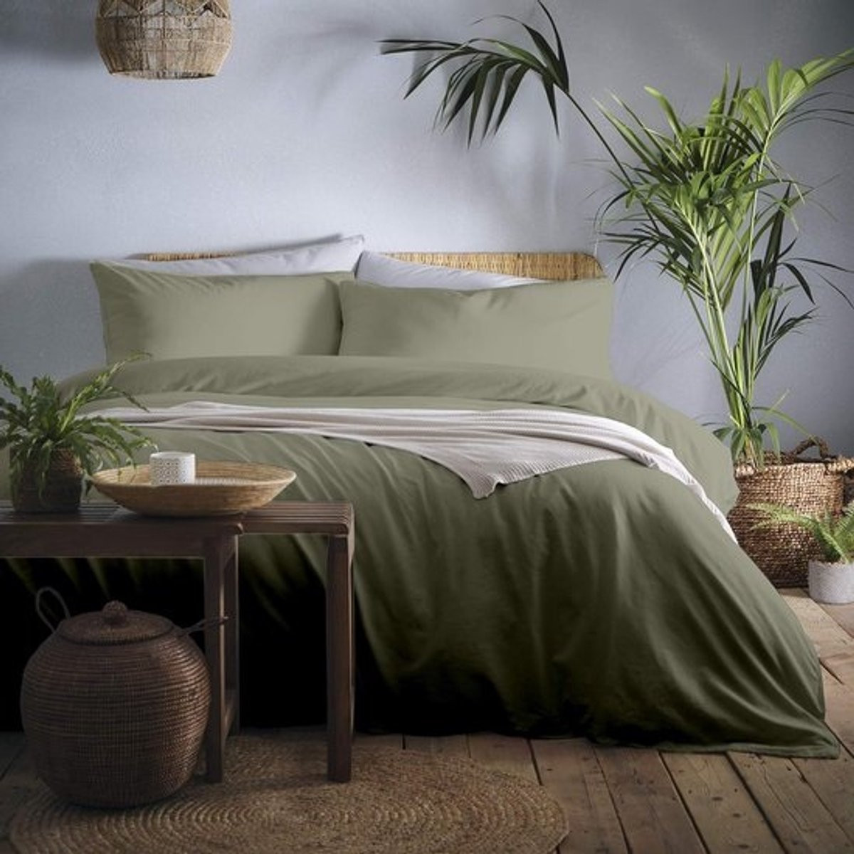 Katoenen Dekbedovertrek Set Khaki, 3 Stuks, Tweepersoons, 200x200 cm