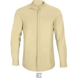NEOBLU Herren Popeline Hemd mit Maokragen langarm Bart Men beige M