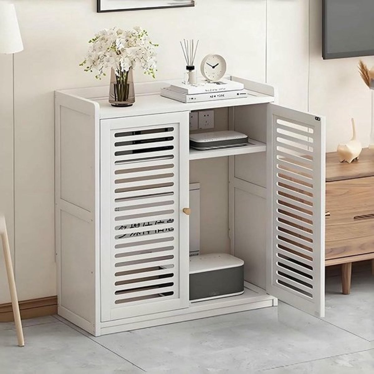 Merkloze 2-laags Router Plank Opbergdoos met Geventileerd Ontwerp voor Kabelbeheer