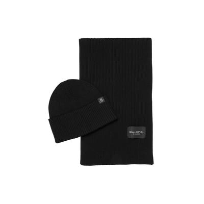 Beanie MARC O'POLO "Schal DfC Mütze & Schal-Set 1er Pack", Herren, schwarz, Mützen Beanie