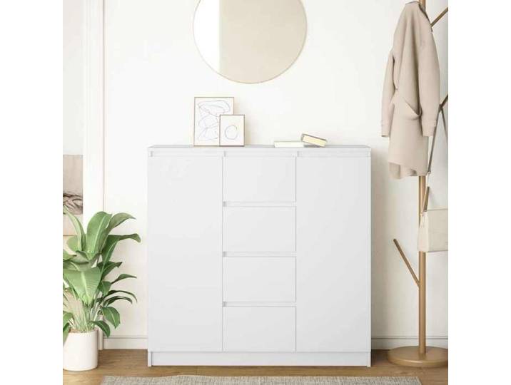 (8037)Commode - contemporain - Buffet rangement - avec tiroirs blanc 100 5x35x98 5 cm bois d'ingénierie poid:48 kg
