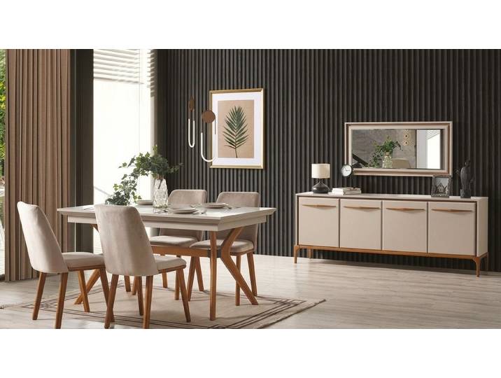 Xlmoebel Sideboard Beige Rechteckige Konsole mit Tisch und Spiegel im modernen Stil (Konsole mit Tisch und Spiegel, Konsole mit Tisch und Spiegel), Made in Europa