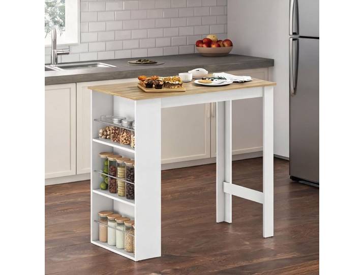 Table de bar bistrot en mélamine de bois et métal 3 étagères usage domestique - Branco Melamina de Madeira 112 x 57 x 106 cm