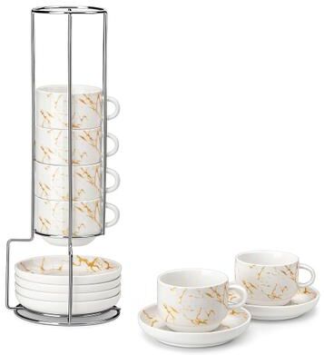 MALACASA Stackable 6-Piece Porcelain Espresso Cup Set for Coffee & Tea