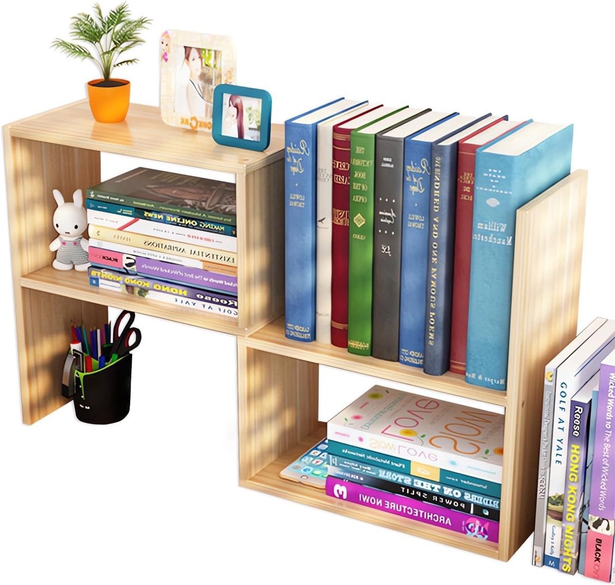 Verstelbare houten bureauplank organizer voor boeken en opslag