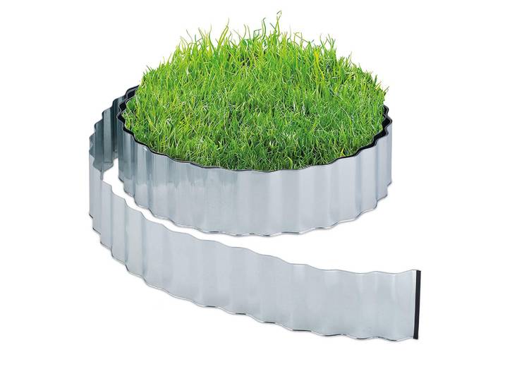 Relaxdays Rasenkante Silber Metall verzinkt 1500 cm, Silberfarben, 0.2x16x1500 cm, Gartenzubehör, Hochbeet