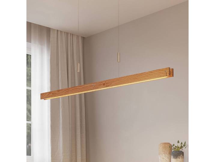 Holz Hängelampe Alimara Lindby, dimmbar, Holz hell, für Wohn- / Esszimmer, Metall, Modern, Pendelleuchte