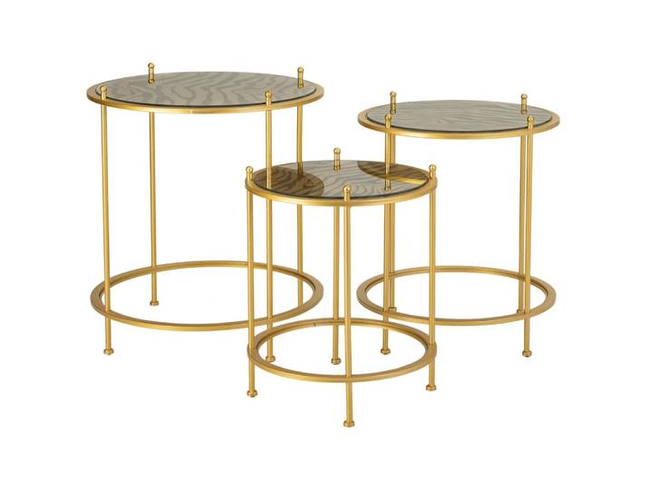 Lot de 3 tables basses en métal doré