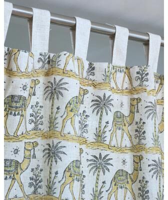 Fabdivine Heavy Viscose Linen Camel Print Curtain, Boho Luxury Window Drapes
