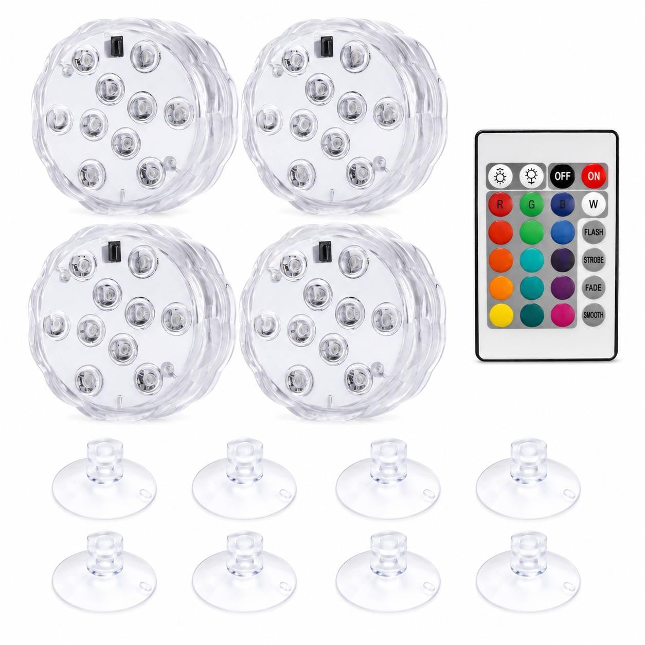 Mormark Set van 4 RGB Onderwater LED-verlichting met IP68-classificatie en afstandsbediening voor vijververlichting
