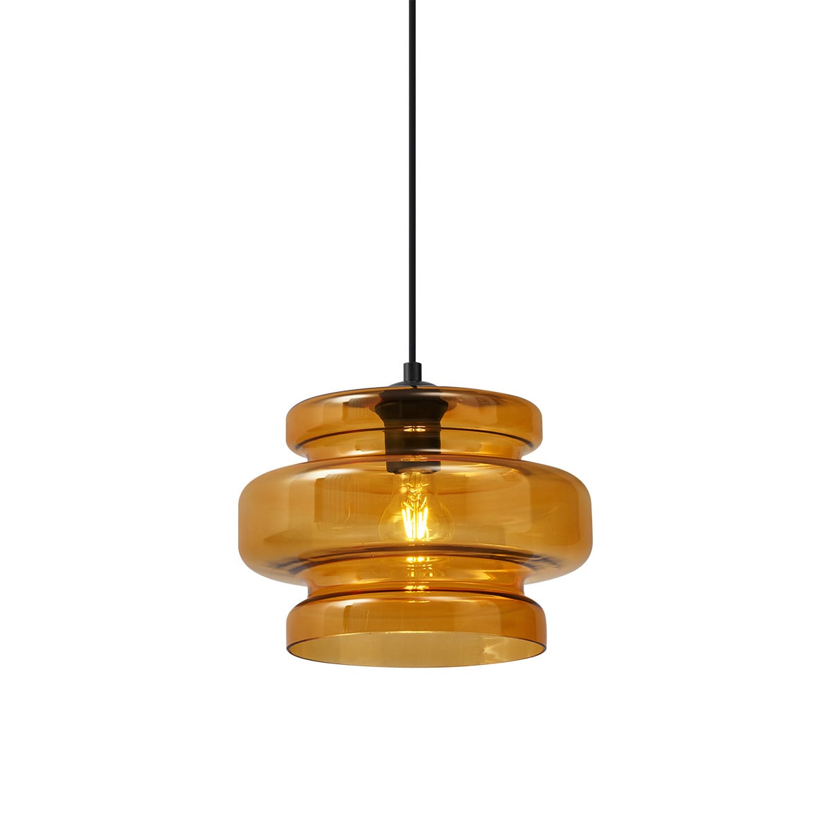 Qazqa Retro hanglamp zwart met oranje glas