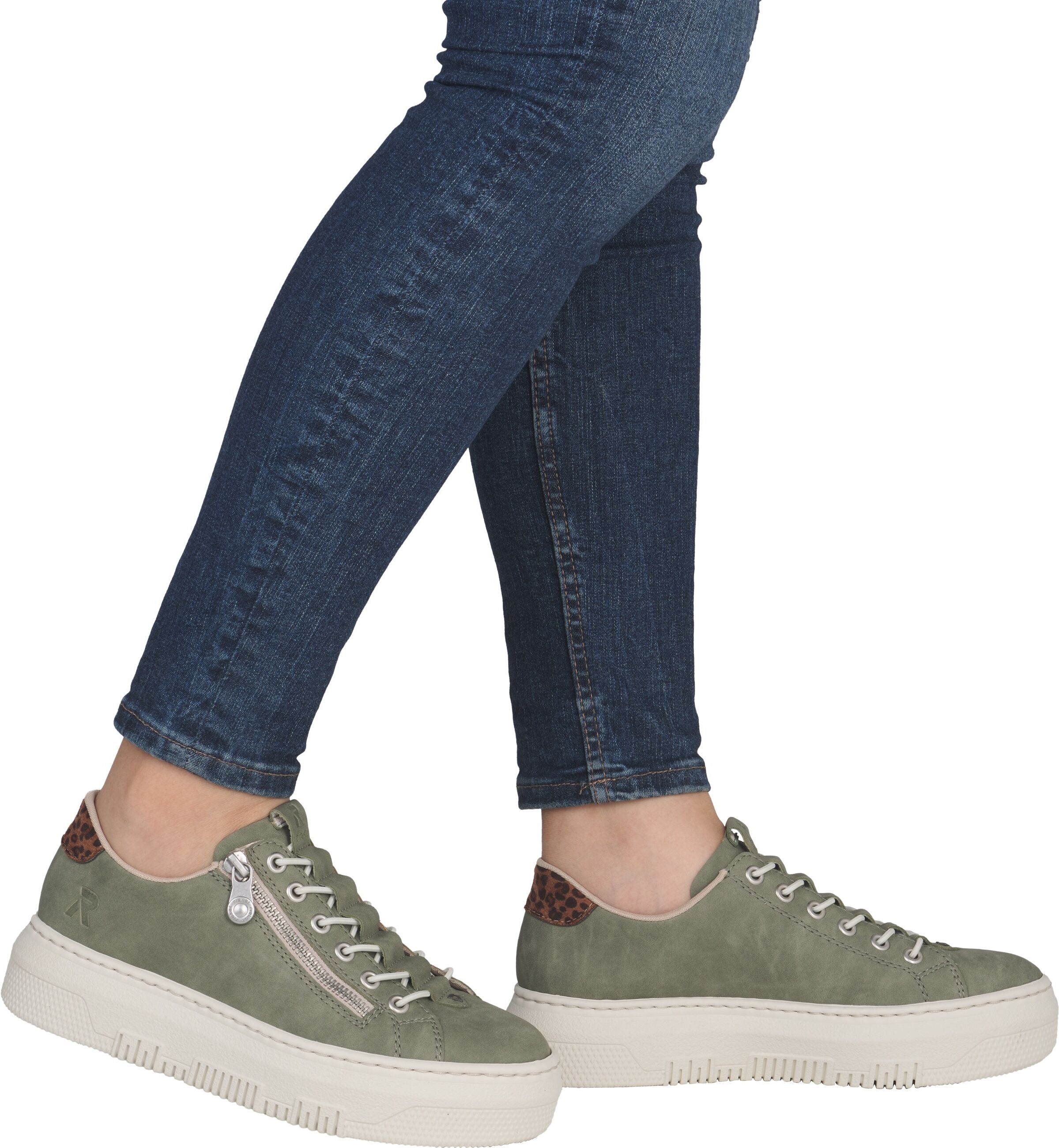 Plateausneaker RIEKER, Damen, Gr. 43, Textil, grün (schilfgrün), Lederimitat, Schuhe Plateausneaker, Topseller