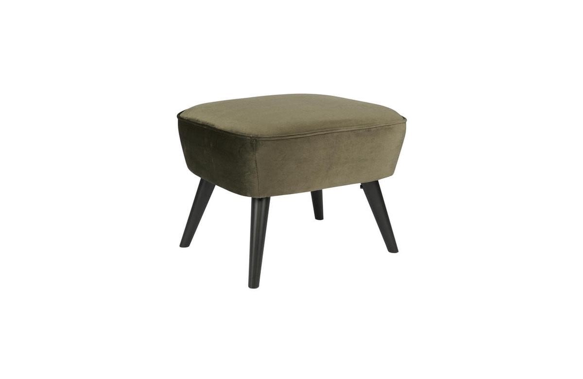 WOOOD Sara hocker op poten - Velvet - Warm Groen - B: 41 cm, D: 56 cm, H: 36 cm