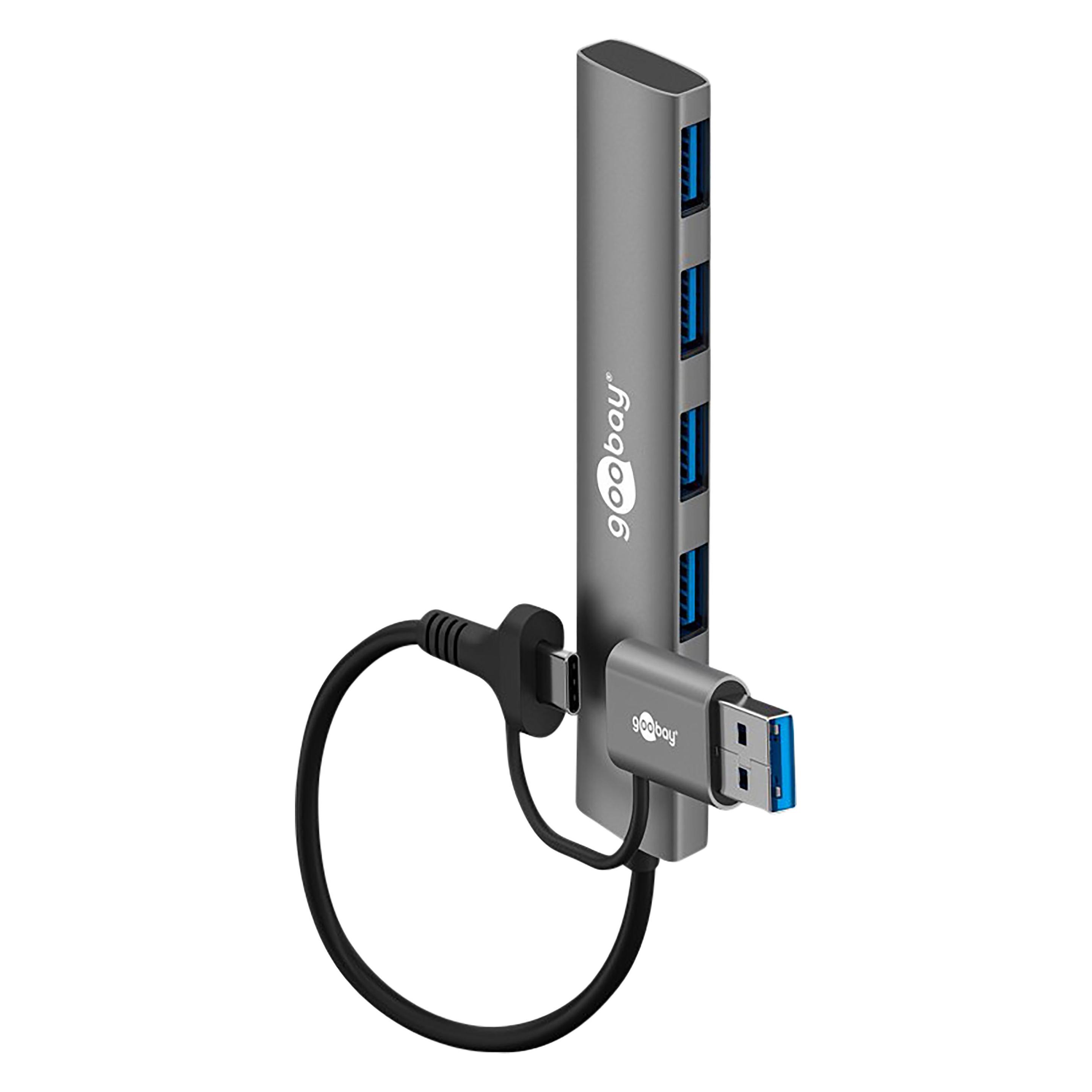 Goobay 2in1 Slim 4-Port USB-Hub, 5 Gbit/s (USB-A, USB-C, 4 Ports) (79149)