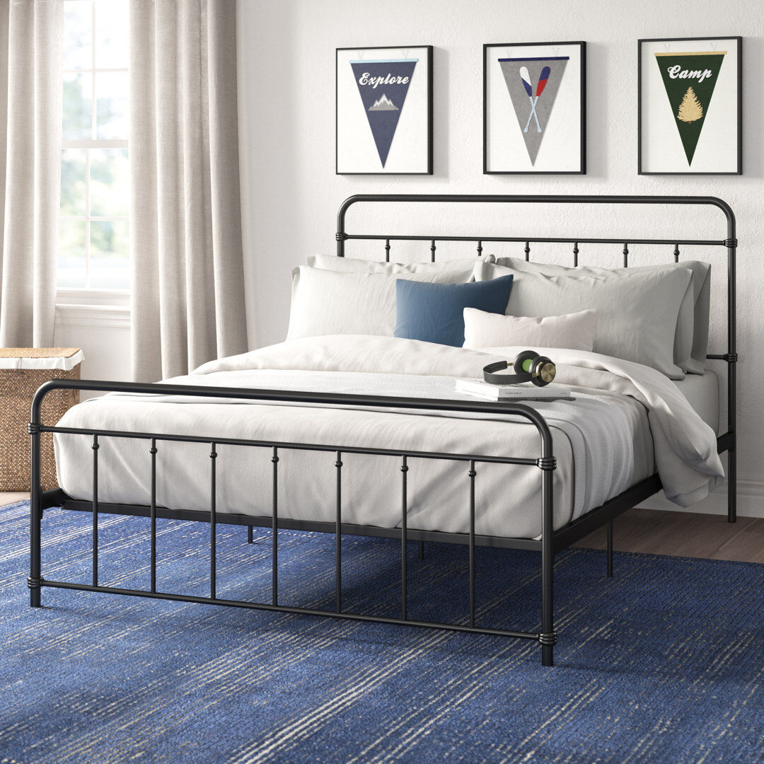 Three Posts Aanya Steel Bed Matte Black Double (4'6)