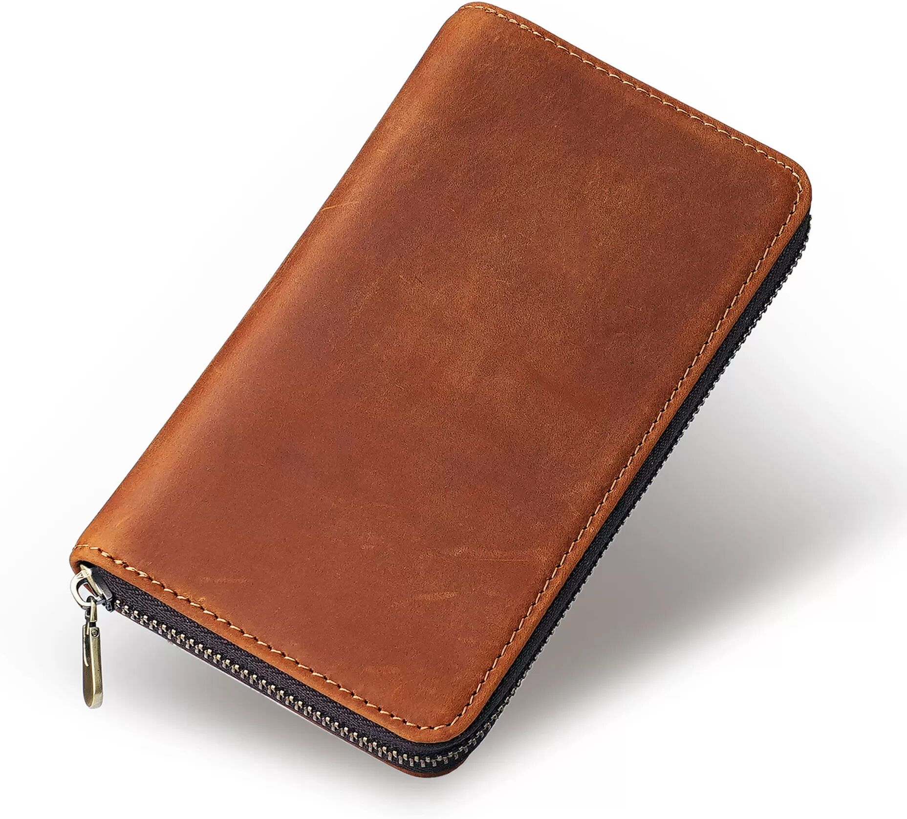 INF Étui à stylos zippé en cuir premium - Marron, Peut contenir plusieurs stylos