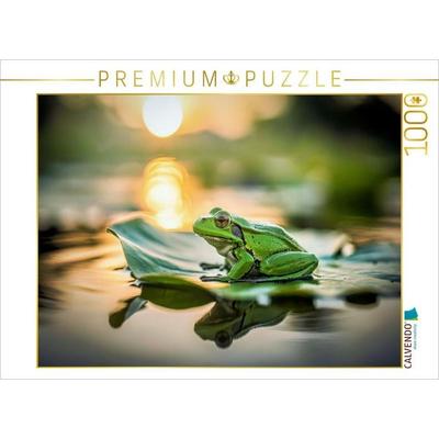 CALVENDO Puzzle Ein Frosch ruht sich aus auf einem Seerosenblatt. | 1000 Teile Lege-Größe 64 × 48 cm Foto-Puzzle für glückliche Stunden