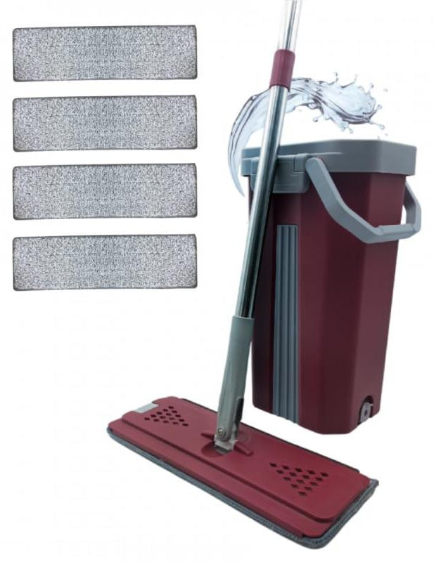 Dripio Dweilset met emmer met 2 compartimenten en 4 microvezeldoeken, handgreep van 130 cm