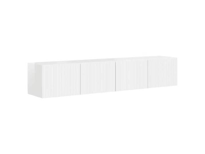 Roanoer TV Wandschrank 2er Set Schwebendes Lowboard Glänzend Weiß 78,5cm Platzsparendes Wandregal Set für Wohnzimmer und Schlafzimmer mit klappbaren Schwingtüren und pflegeleichter Oberfläche.