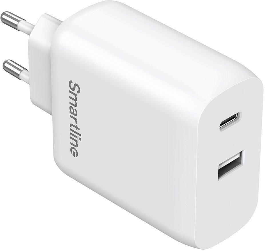 Smartline Super Charger 65W PD Vægoplader USB-C & USB-A - Hvid