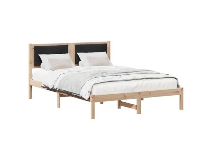 KTHLBRH Doppelbett 135 x 190 cm Schwarz Kiefer massiv Robuste Struktur, gepolstertes Kopfteil, einfache Montage, Traglast 200 kg