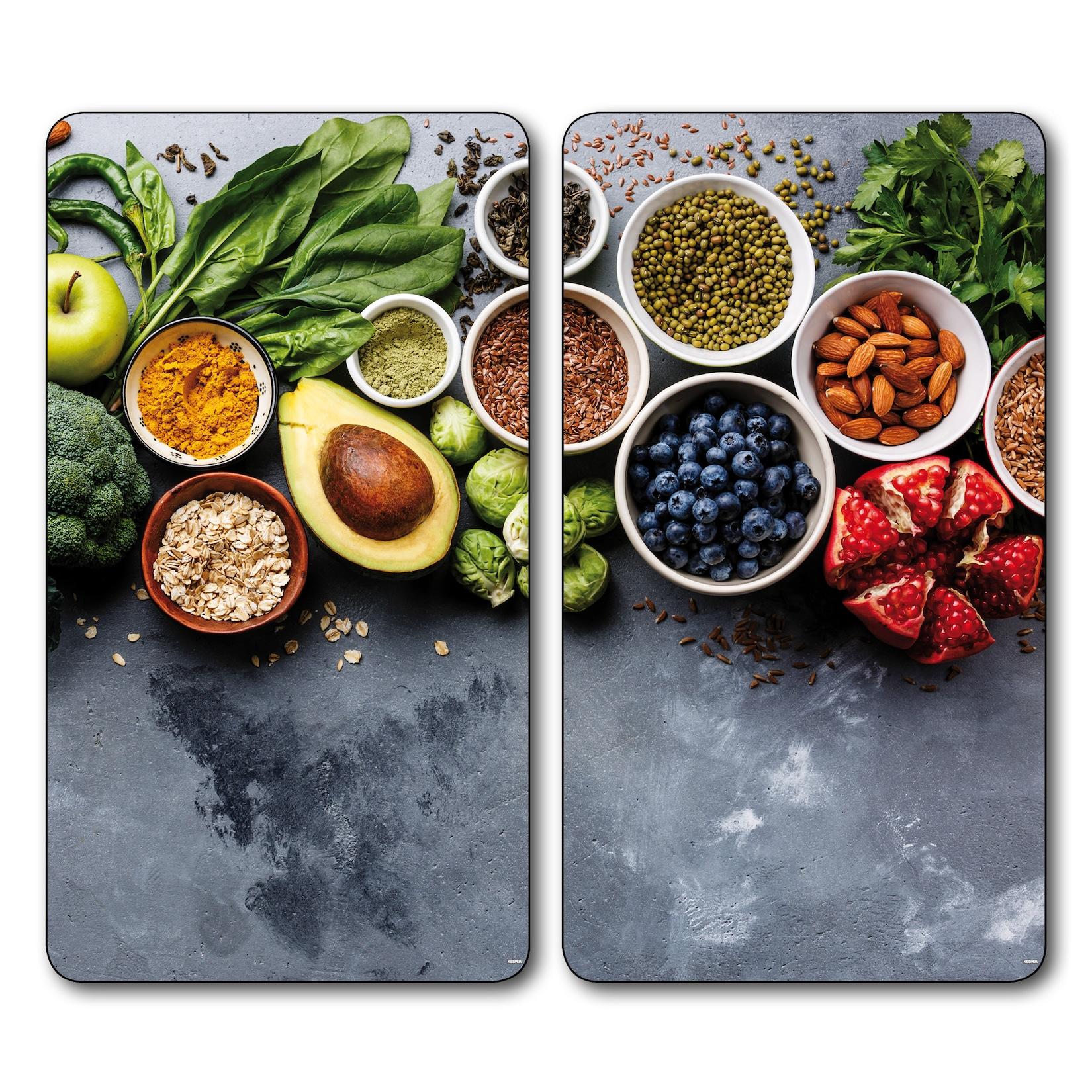 KESPER Multi-Glasschneideplatte, 2er Pack, Motiv: Healthy Kitchen
