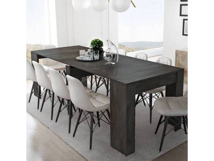 Console extensible Vaelis Dmora bois plaqué noir anthracite 90x237x76 6h cm