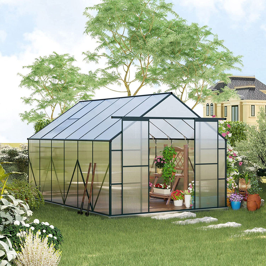 HOMCOM Outsunny 8 x 12ft Aluminium Greenhouse Kit Polycarbonate Walk in Clear Clear 215cm H X 244cm W X 376cm D