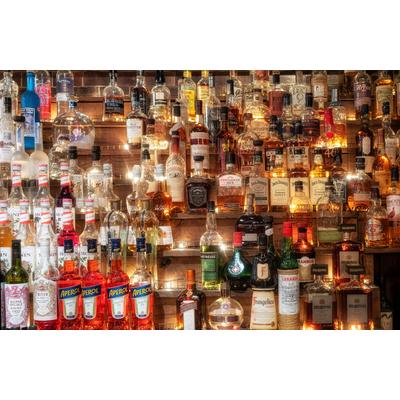Fototapete PAPERMOON "BAR-VINTAGE RETRO BISTRO PUB ALKOHOL FLASCHEN DESIGN", bunt, B:3,5m L:2,6m, Vlies, Tapeten