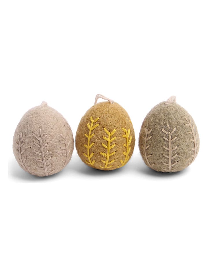 Gry & Sif 3er-Set: Dekohänger ''Eggs'' in Creme/ Gelb/ Beige - (H)4 x Ø 3 cm - onesize