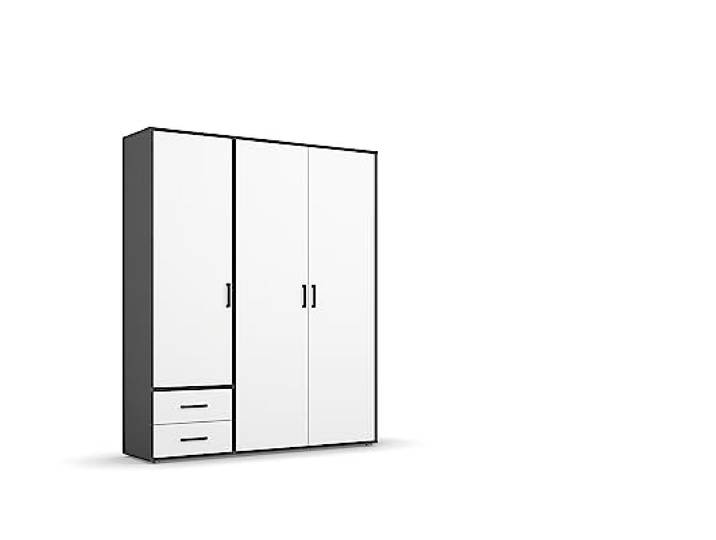 Rauch Möbel Voyager, Kleiderschrank, Weiß/Grau metallic, Breite 140 cm Schrank, Mehrzweckschrank, 3-türig, 2 Schubladen, Zubehör Basic, für Schlafzimmer, Kinderzimmer, Studentenwohnung, Garderobe