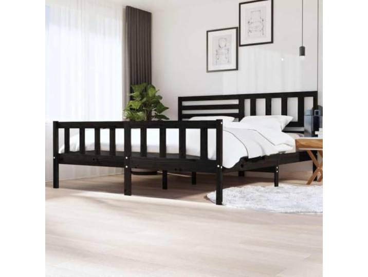 KGHFDVB Bett Schwarz 200 x 200 cm aus Kiefer-Massivholz Massives Kiefernholz, Bettrahmen mit Kopfteil, fürs Schlafzimmer, passend für Matratze 200 x 200 cm