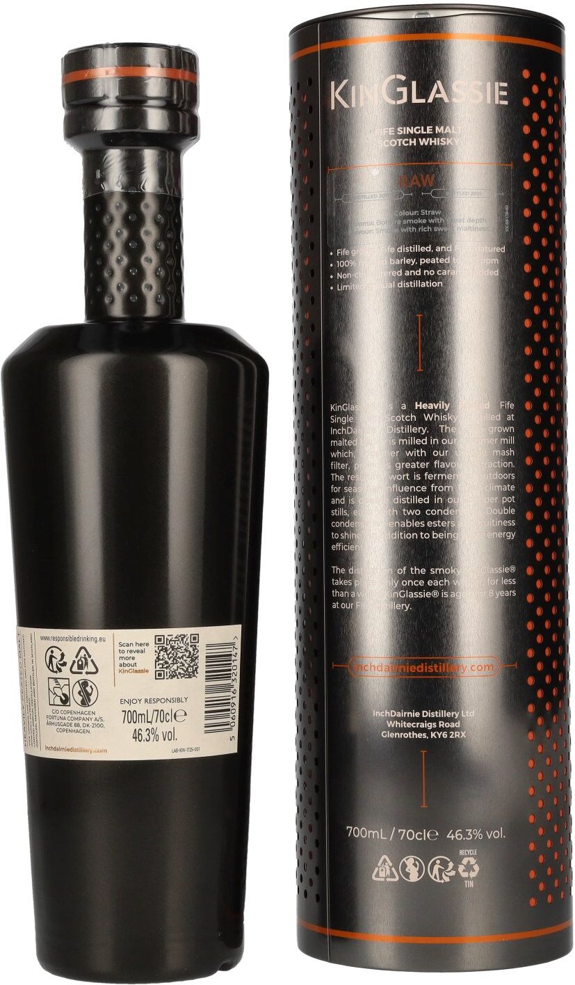 Inchdairnie KinGlassie 8 Years Old Raw Fife Single Malt Scotch Whisky 46,3% Vol. 0,7l in Tinbox