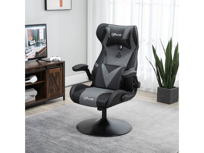 Vinsetto Chaise Gaming Ergo Hauteur Réglable PU Gris Noir