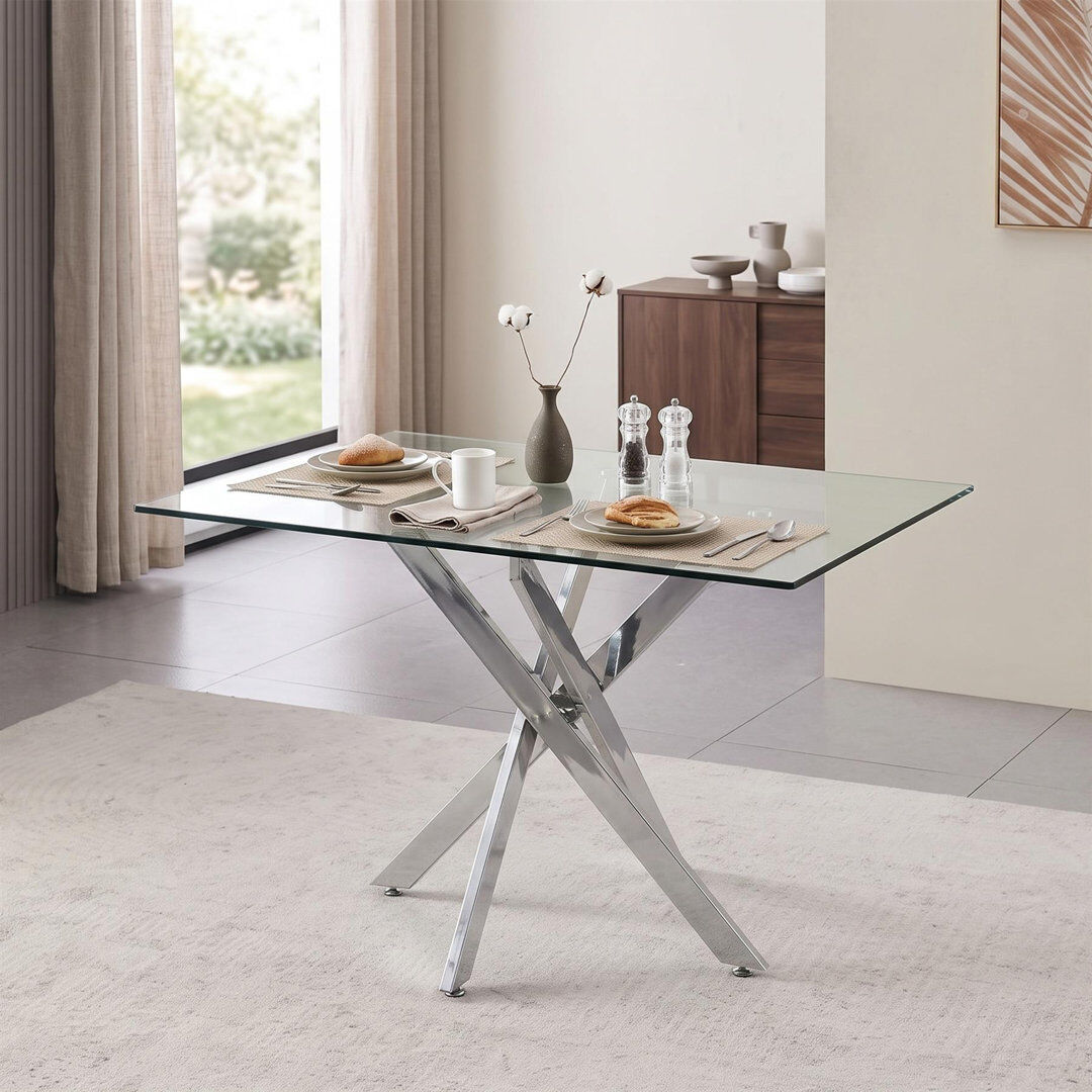 KOSY KOALA Darene Triangular Glass Top Dining Table with Stainless Steel Base Clear